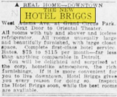 Hotel Briggs - Feb 1929 Ad (newer photo)